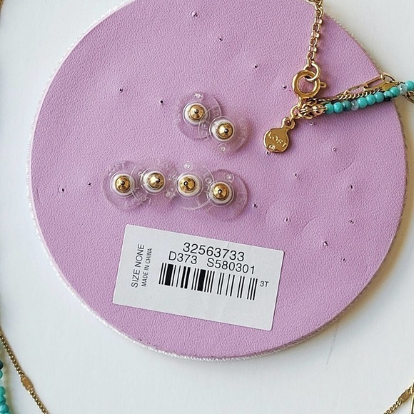 Beautiful Loft Layered Necklace Teal Gold + 3 Earring Pairs (NEW) - Picture 4 of 5